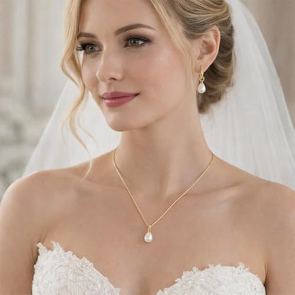 Wedding Jewelry Sets for Brides Bridesmaid Pearl Jewelry Set Fancy Gold Flower Necklace and Earrings Simple Pearl Necklace for Women Bridal Earrings Wedding Accessories Essentials Gifts - color: A3:2pcs-pearl jewelry set