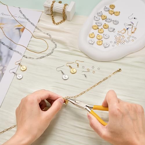20 Pack Moon Charms for Jewelry Making Stainless Steel Round Pendant Charm Bulk with Jump Rings - color: Moon Gold Silver