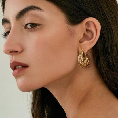 Chunky Hoop Earrings for Women 18K Gold Plated Chunky Gold Hoops Silver Plated Bold Statement Open Hoop Earrings Handmade Hypoallergenic Jewelry Gift - color: 01gold hoops