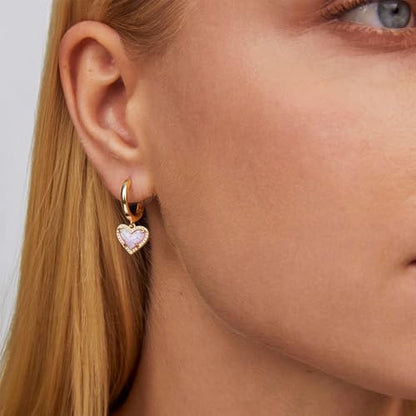Kendra Scott Ari Heart Huggie Earrings for Women, Fashion Jewelry - color: RHODIUM - PLATINUM DRUSY