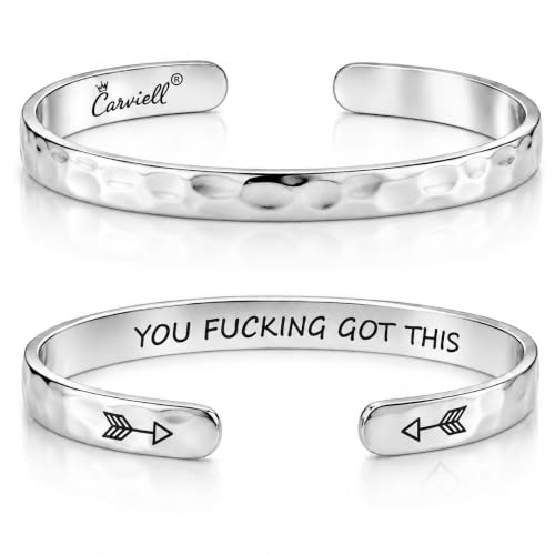 Bracelet - Gifts for Women – Inspirational, Friendships, Love, Mom, Daughters, Sisters, Christian, Graduations, Memorials & Wedding Gifts – 100+ Phrases – Stainless Steel, Gift Ready - color: BADASS Gift - You F##king Got This