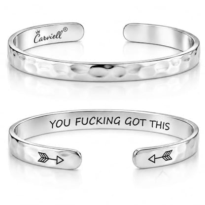 Bracelet - Gifts for Women – Inspirational, Friendships, Love, Mom, Daughters, Sisters, Christian, Graduations, Memorials & Wedding Gifts – 100+ Phrases – Stainless Steel, Gift Ready - color: BADASS Gift - You F##king Got This