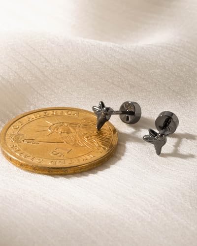 Flat Back Earrings for Women Cartilage Helix | Comfortable Dainty Cute Dragon Bee Bird Phoenix Dragonfly Cute Animal Leaf Spiral Rhombus Design Flatback Stud Earrings - color: Black Hummingbird