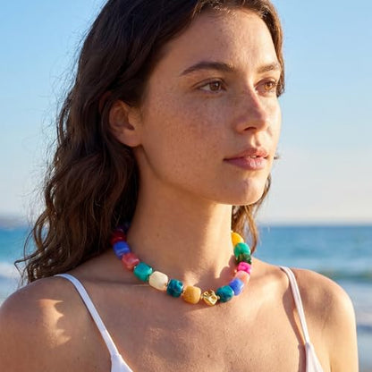 Beaded Necklaces for Women Boho Chunky Necklace Statement Big Resin Bead Choker Fashion Summer Beach Jewelry - color: Colorful