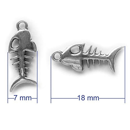 Heather's cf Silver Sea Charms – Antique Pendants, Non-Tarnish, Lead-Free & Nickel-Free, Bulk Ocean Animal Charms for DIY Jewelry, Bracelets, Necklaces, Earrings, Beach Craft Supplies (Sea Animals) - color: Fishbone - 140 Pc
