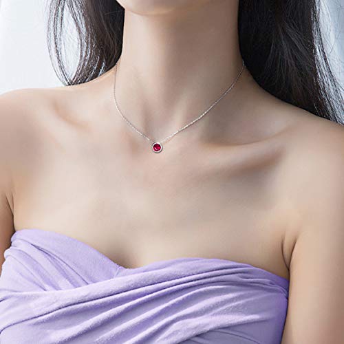 925 Sterling Silver Solitaire Cubic Zirconia Necklace for Women Teen Girls - color: July - Red