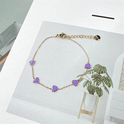 Cute Heart Charm Link Chain Bracelet for Women Dainty Stainless Steel Gold Plated Colorful Enamel Love Heart Adjustable Bracelets Fashion Jewelry for Bff Daughter Her - color: Purple