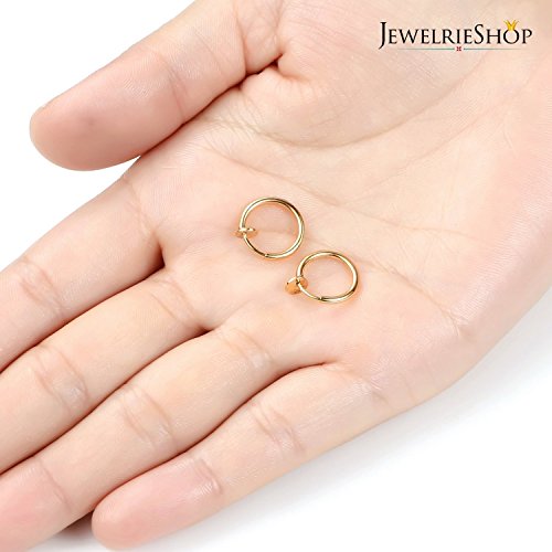 JewelrieShop Retractable Earrings Fake Hoop Fake Nose Ring Non Pierced Earrings Fake Cartilage Piercing Clip On Nose Ring Septum Ring for Women (1 Pair, Black/Silver/Gold/White) - color: #02. Gold Tone x 1 Pair
