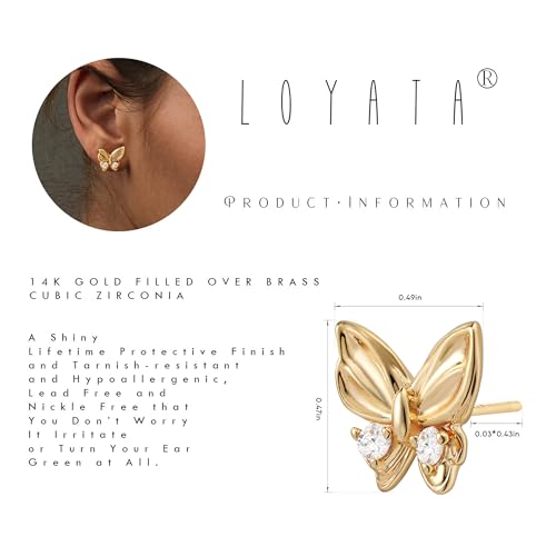 LOYATA Spike Earrings Gold Huggie Hoop Diamond Cubic Zirconia 14K Gold Plated Dainty Small Simple Hypoallergenic Geometric Jewelry Gift for Women - color: CZ Butterfly