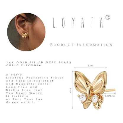 LOYATA Spike Earrings Gold Huggie Hoop Diamond Cubic Zirconia 14K Gold Plated Dainty Small Simple Hypoallergenic Geometric Jewelry Gift for Women - color: CZ Butterfly