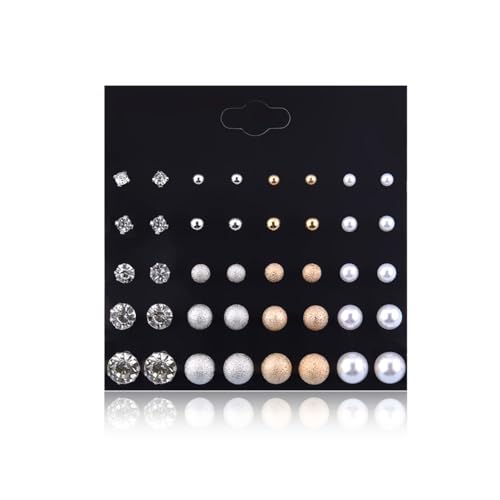 20 Pairs Stud Earrings Crystal Pearl Earring Set Ear Stud Earring for Women Men Silver and Gold for Christmas Gifts - color: 20 pairs