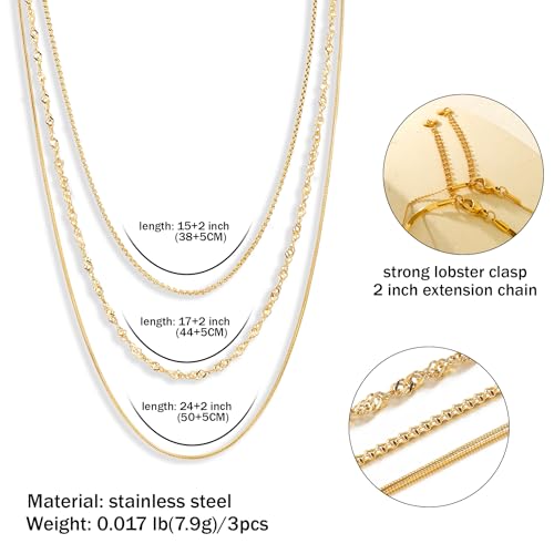 Elegance 11 designs Gold Plated Thin Chain Layered Necklaces For Women Non Tarnish,18k Gold Plated Stainless Steel Dainty Waterproof Gold Necklace Set Stack For Women Gifts Jewelry - color: Gold Necklace1801