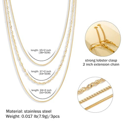 Elegance 11 designs Gold Plated Thin Chain Layered Necklaces For Women Non Tarnish,18k Gold Plated Stainless Steel Dainty Waterproof Gold Necklace Set Stack For Women Gifts Jewelry - color: Gold Necklace1801