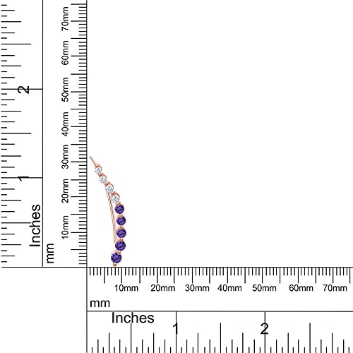 Floating Curved Bar One Piece Left Ear Crawler Earrings With Birthstone | White CZ In 14K Yellow Gold Over Sterling Silver - color: Simulated Amethyst