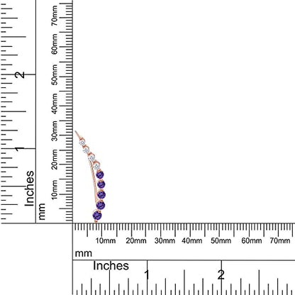 Floating Curved Bar One Piece Left Ear Crawler Earrings With Birthstone | White CZ In 14K Yellow Gold Over Sterling Silver - color: Simulated Amethyst