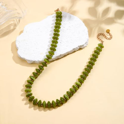 Acrylic Beaded Necklace for Women,Beach Strand Jewelry Gifts | Statement Necklace,Cute Trendy Handmade Jewelry for Women,Chunky Beaded Necklace,Resin Beads Choker - color: Olive Green