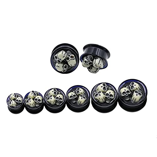 Skull Black Acrylic Ear Plugs Tunnel Gauges Expanders Tunnels Kit Stretcher Earrings for Men Women Fashion Punk Gothic Lobe Piercing Body Jewelry Personalized Halloween Party Gifts Bff Birthday - color: 9/16" (14mm)