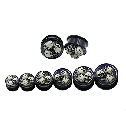 Skull Black Acrylic Ear Plugs Tunnel Gauges Expanders Tunnels Kit Stretcher Earrings for Men Women Fashion Punk Gothic Lobe Piercing Body Jewelry Personalized Halloween Party Gifts Bff Birthday - color: 3/4" (20mm)