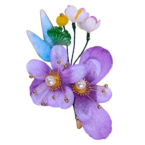 Bridal Flower Hair Clips, Crystal Hair Pins Pearl Rhinestone Hair Barrettes, Wedding Hair Pieces Pearl Headpieces Hair Accessories for Women Girls - color: Light Purple