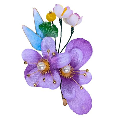 Bridal Flower Hair Clips, Crystal Hair Pins Pearl Rhinestone Hair Barrettes, Wedding Hair Pieces Pearl Headpieces Hair Accessories for Women Girls - color: Light Purple