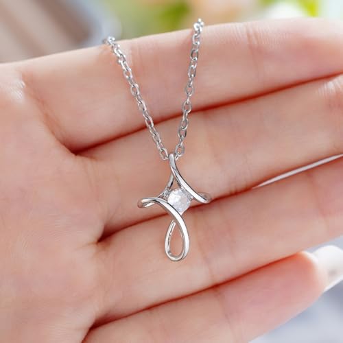 Dainty Cross Pendant Necklace Women’s Engagement Jewelry with Chic Shiny CZ - color: Silver Color