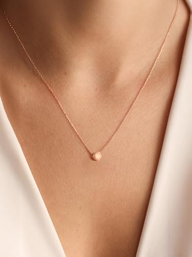 PROSILVER 925 Sterling Silver Necklace for Women Dainty Pendant Necklace | Hypoallergenic 925 Sterling Silver, Cute Small Pendant, Star/Heart/Moon/Triangle/Bar/Round Necklace Silver with Gift Box - color: 03 Rose Gold, style: 04 Round