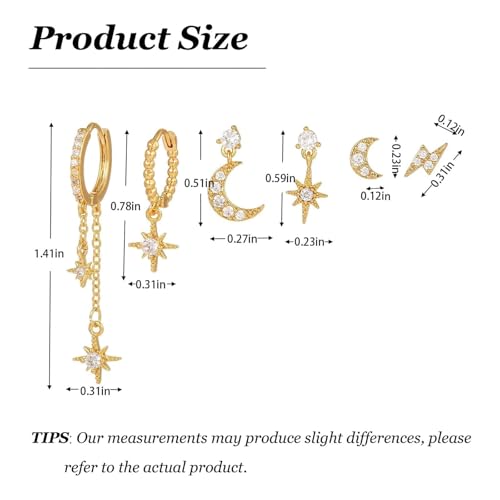 Gold Plated Ear Cuff Earrings for Women Non Piercing - Hypoallergenic Ear Cuffs Silver/Gold Non Tarnish Clip on Cartilage Earrings Fake Earring Set - color: D6:moon and star earrings
