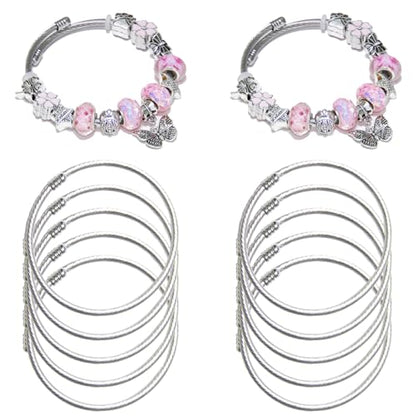 Exway 10 Pcs Elastic charm Bracelet chain Stainless Steel Cable Wire Twisted Cuff Bangle Bracelet Sliver charm Bracelets Kit for Crafts DIY Women Jewelry Making - color: silver, size: 7.0in