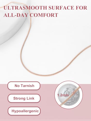 FOCALOOK Snake Chain Necklace, 1/1.2/1.5/2mm 14K Gold Plated Womens Chains | Hypoallergenic Stainless Steel Chain, Non Tarnish Rose Gold/Silver/Black Plated Finish, 14-30" Length for Everyday Layering - color: 1.2mm Rose Gold, size: 28 Inches