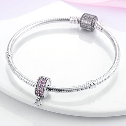 Parmuz Clip Spacer Charm for Bracelet 925 Sterling Silver Stopper Beads | Pave Lock Stopper Charm for Necklace Pink Daisy Butterfly Cubic Zirconia Openable Beads Jewelry Gift for Woman - color: Pink clip charm