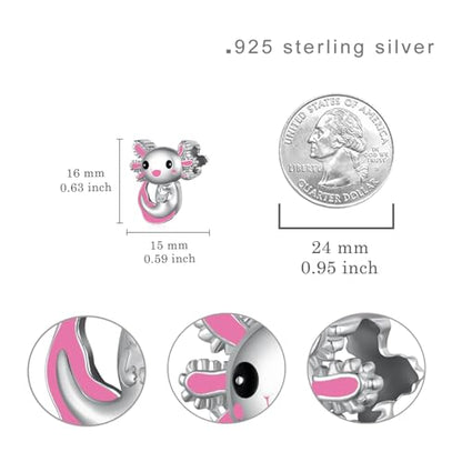 Cute Animals Charms 925 Sterling Silver Highland Cow/Dragon/Axolotl/Raccoon/Whale/Turtle/Cardinal/Hummingbird Charms for Bracelets for Women Cute Animal Charm Beads for Jewelry Making - style: Axolotl Charm