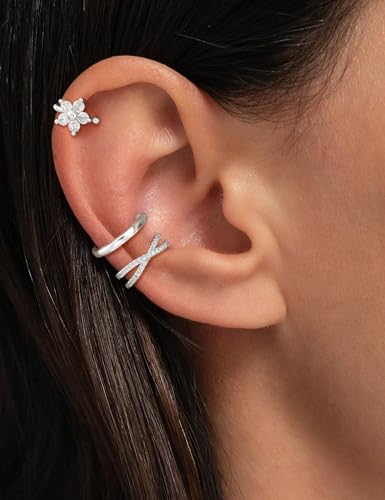 Carffordo 3Pcs Ear Cuffs Non Piercing for Women, Dainty Clip on Earrings | Trendy 14K Gold Plated Ear Cuff with Cubic Zirconia, Fake Piercing Cartilage Earrings, Lightweight Jewelry for Daily Wear - color: 3pcs-hoop-s