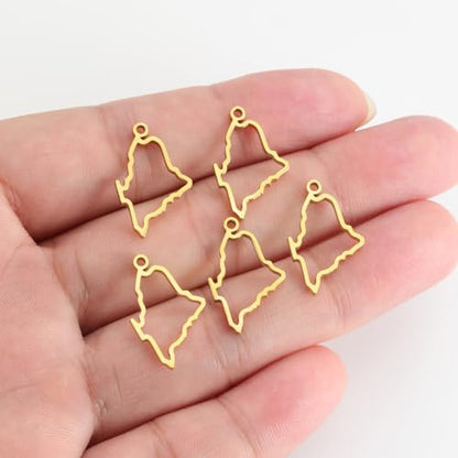 kkjoy 5Pcs Hollow Continents Maps of USA Pendant Charms for Jewelry Making and Crafting, Stainless Steel Mini Charm Craft Supplies Accessories for DIY Bracelet Necklace Earrings - color: Hollow Maine Map - Gold