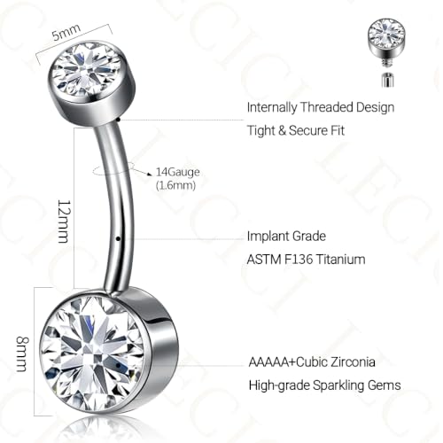 Titanium Floating Belly Button Rings 14G, ASTM F136 Implant-Grade Curved Barbell, Internal Thread with 6mm Teardrop Gems, Sparkle Navel Piercing Jewelry, 10mm/12mm Length - color: Silver-Clear cz, size: 1/2"(12mm)