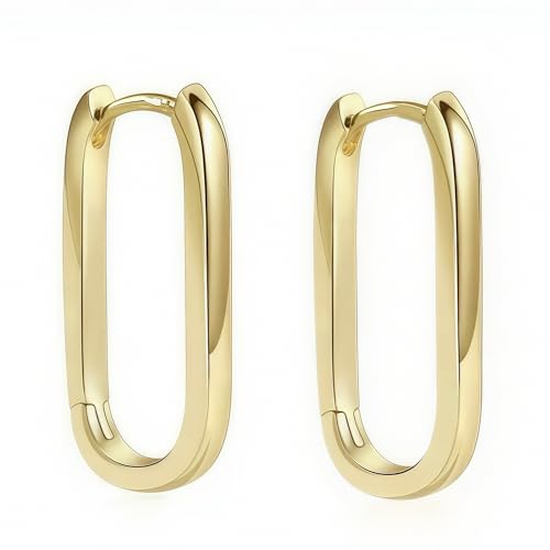 Silver/14K Gold-Plated Women's Hoop Earrings – Hypoallergenic Rectangle Geometric Mini Hoops, Minimalist Everyday Gift - color: Gold