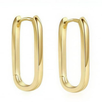 Silver/14K Gold-Plated Women's Hoop Earrings – Hypoallergenic Rectangle Geometric Mini Hoops, Minimalist Everyday Gift - color: Gold