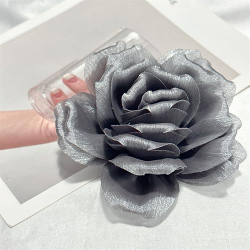 Flash Camellia Flower Brooch Pin for Women Men Elegant Texture Fabric Dahlia Rose Floral Brooches Lapel Pins Dainty Wedding Holiday Party Costume Dress Accessories Jewelry - color: Grey