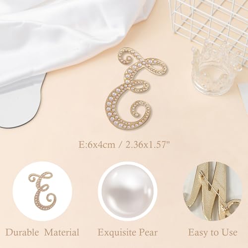 A-Z Initial 26 Letter Brooch Pins, Gold Faux Pearl Alphabet Badges Breastpin for Hat Bag Dress Coat Suit Accessory, Elegant Name Personalized Gifts for Women Men - color: E