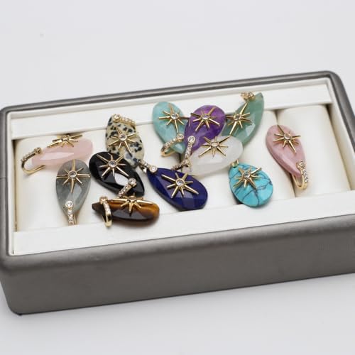 LE SKY Natural Stone Pendants Healing Crystal Gemstones with Rhinestone Charms for jewelry Making Necklace DIY Craft Gift - color: tear drop