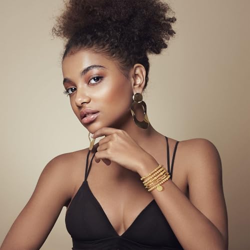 Beaded Bracelets for Women, 18K Gold Plated Initial A-Z Stretch Bead Ball Stackable Bracelet with Letter Jewelry Set Gifts - size: Gold-U
