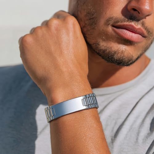 ChainsHouse Men Stainless Steel Bracelet Adjustable Custom ID Engraved Gift | Personalized Silver/Gold/Black for Birthday Father Husband Boyfriend with Gift Box Adjustable Tool 10mm/15mm/15.5mm 8.3"/8.7" - color: C.15mm Width-Silver-No Custom