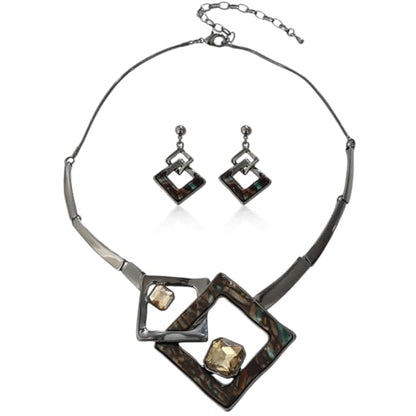 Vintage Statement Jewelry Set - Chunky Flower Floral Plant Geometric Resin Bib Necklace Earring Set Bohemian Boho Crystal Rhinestone Fashion Jewelry for Women Bridal Party Prom Unique Gift - style: MLJS2603