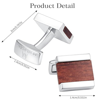 Cuff Links Mens Cufflinks Wood Inlay - Rectangular Brass Cuff Links with Gunmetal Finish, 3-Layer Electroplating, Unique Wood Grain Shirt Accessories for Business Wedding Tuxedo, Durable & Anti-Fade Jewelry Gift - color: Silver/Wood