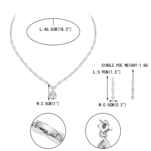 EVER FAITH Pear Shaped Cubic Zirconia Bridal Wedding Jewelry Set for Women | Gorgeous Water Drop Bride Necklace Dangle Earrings, for Bride Bridesmaid - color: White -18.3 inches