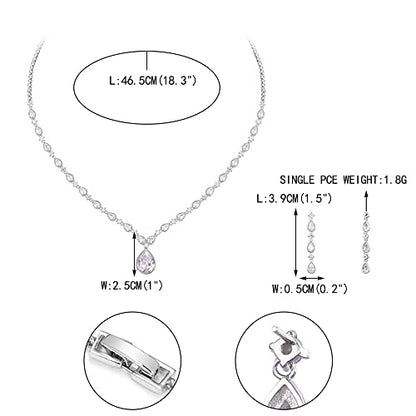 EVER FAITH Pear Shaped Cubic Zirconia Bridal Wedding Jewelry Set for Women | Gorgeous Water Drop Bride Necklace Dangle Earrings, for Bride Bridesmaid - color: White -18.3 inches