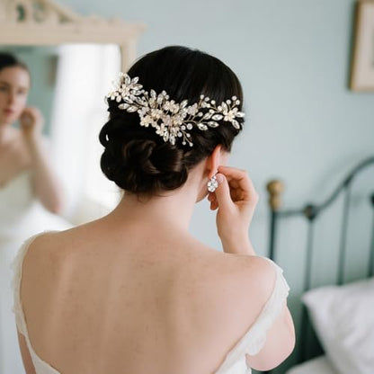 Wedding Hair Accessories Crystal bridal hair pins Rhinestone Pearl hair comb Brides and Bridesmaids, Girls, Women(Gold) - color: Gold