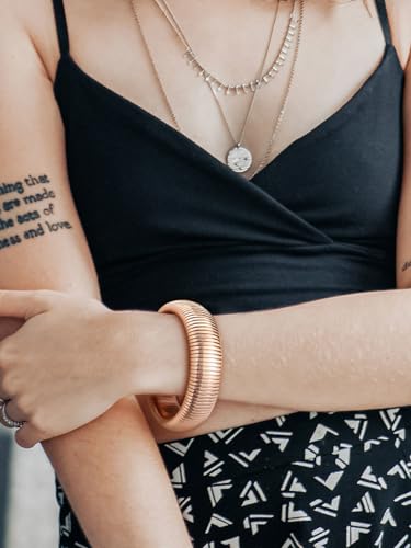 KeyStyle Bangle Bracelets For Women, Stainless Steel Stretch Bracelet Wide | 14K Gold/Rose Gold/Black/Silver Plated Flexible Wide Twisted Link Chain Wristband Jewelry, 10Mm, 16Mm, 20Mm - color: 20mm - Rose Gold