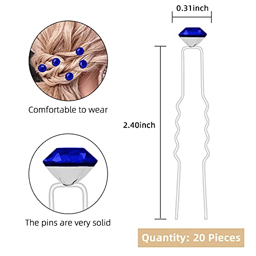 QIUTIMIY 20 Pack (Navy) Rhinestone Hair Pins Crystal Hair Clips for Bridal Wedding Women Hair Jewelry Accessories, with Clear Container - color: Rhinestone-Navy