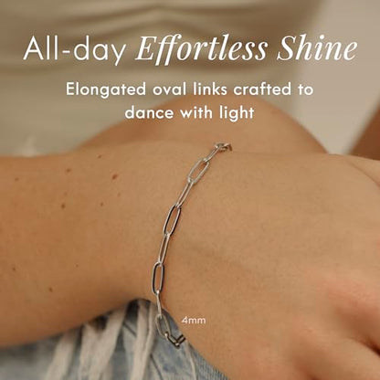 DESTIN Jewelry 18K Gold Plated Paperclip Chain Necklace, 2.5-6.5mm | Waterproof, hypoallergenic and tarnish-resistant adjustable stainless steel layering chain for women. - color: Stainless Steel, size: 7", style: 2.5 MM