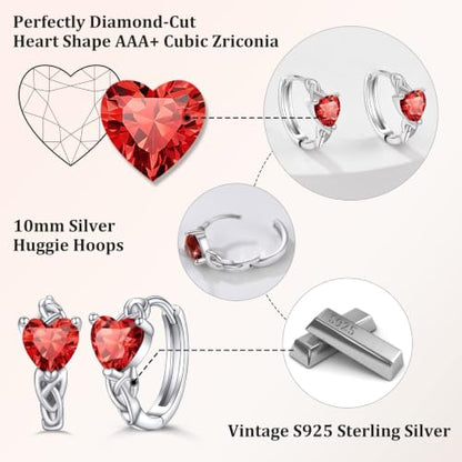 Bestyle 925 Sterling Silver Huggie Hoop Earrings Small Birthstone Hoop Earrings for Women Hypoallergenic Silver Huggie Earring,Great Birthday Earrings Gift for Daughter Wife Mom - color: 07-Red Ruby-Hoop